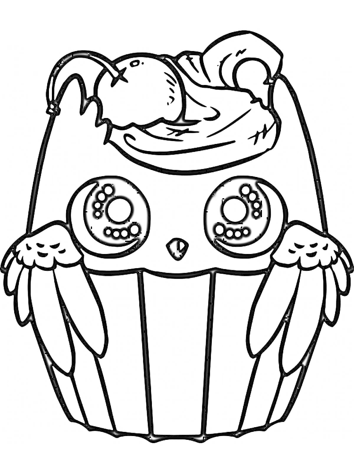 Раскраска Кекс в виде совы с глазурью и вишней