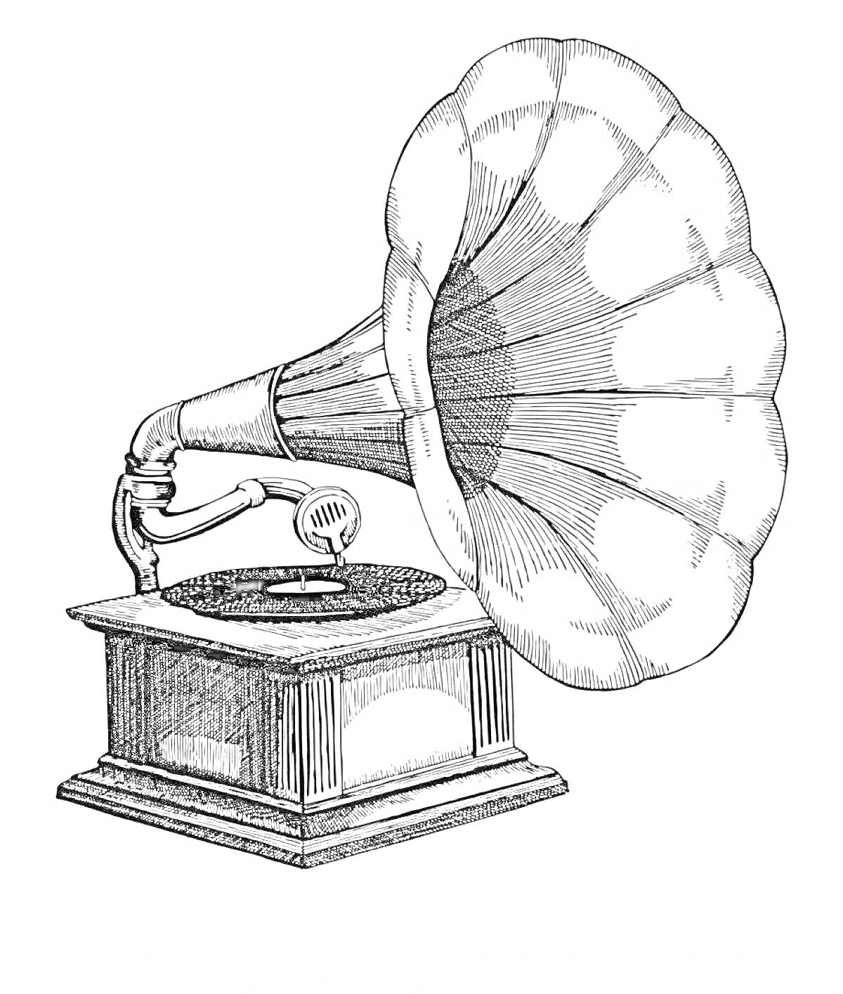 Раскраска Граммофон с рупором и подставкой