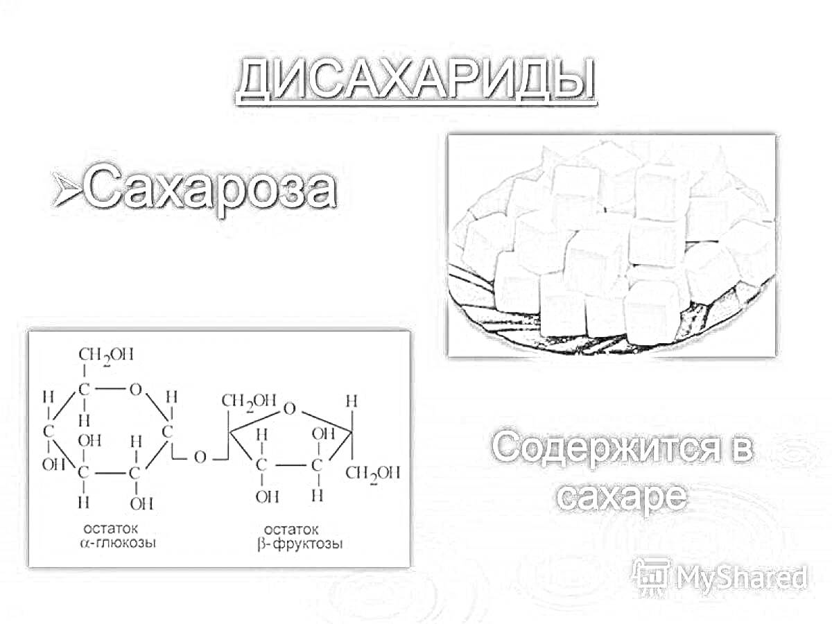 На раскраске изображено: Сахароза, Сахар, Кубики сахара