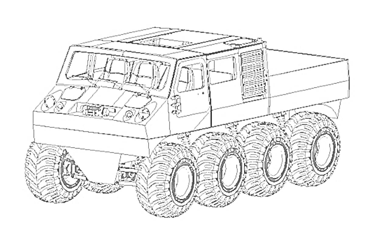 Раскраска Вездеход с шести колёсами и кабиной для водителя