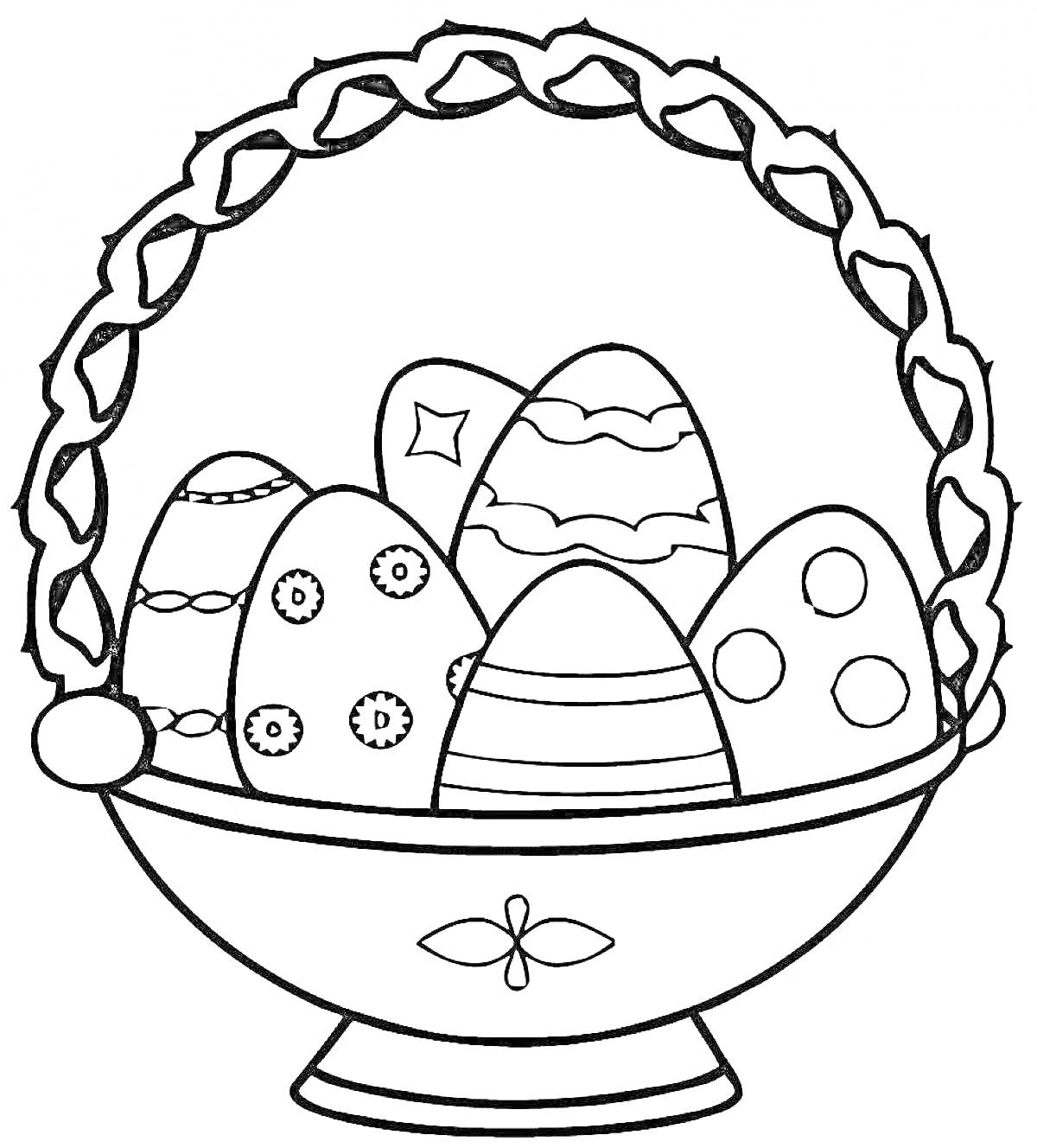 Раскраска Корзина с пасхальными яйцами с узорами