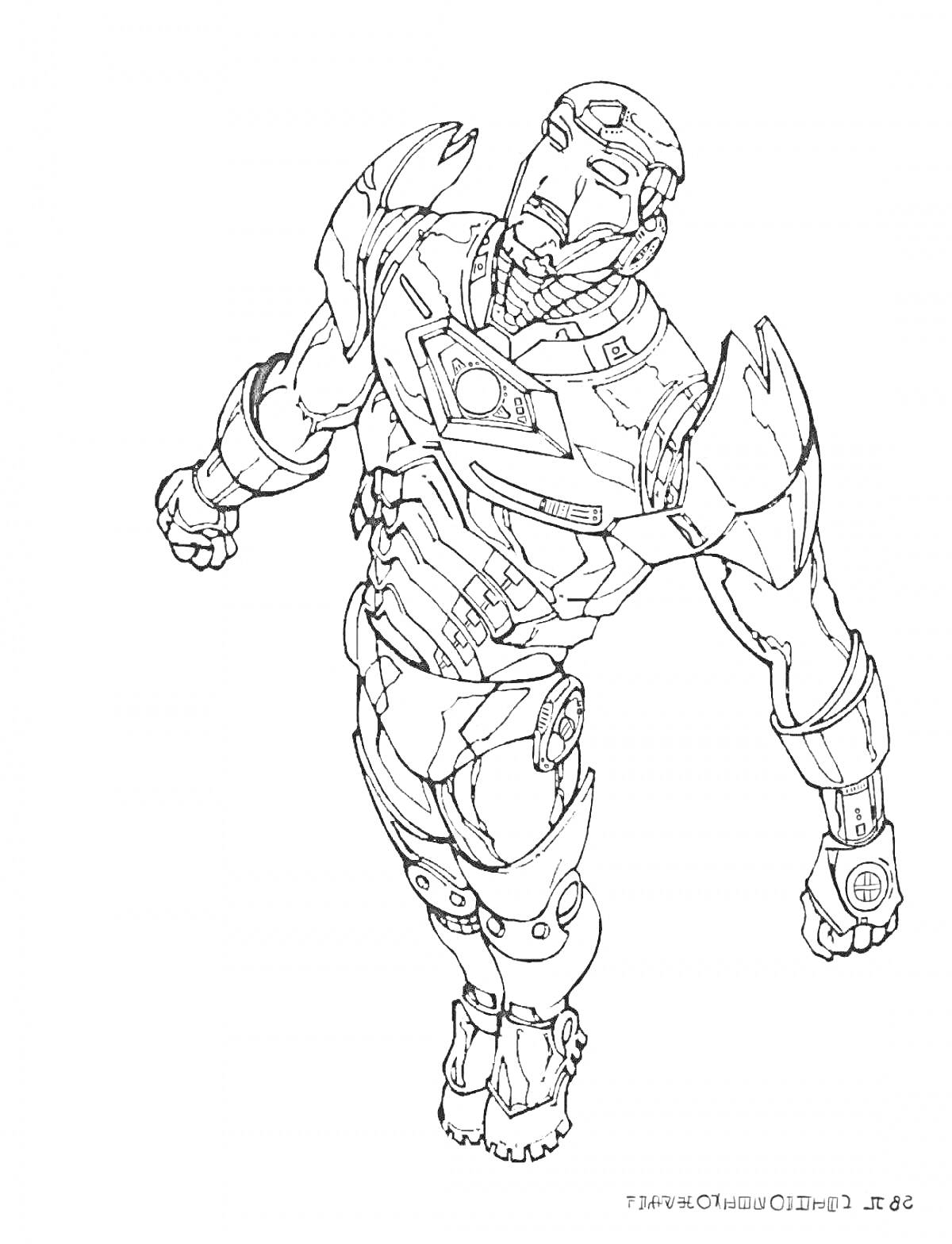 На раскраске изображено: Железный Человек, Костюм, Полет, Марвел, Броня