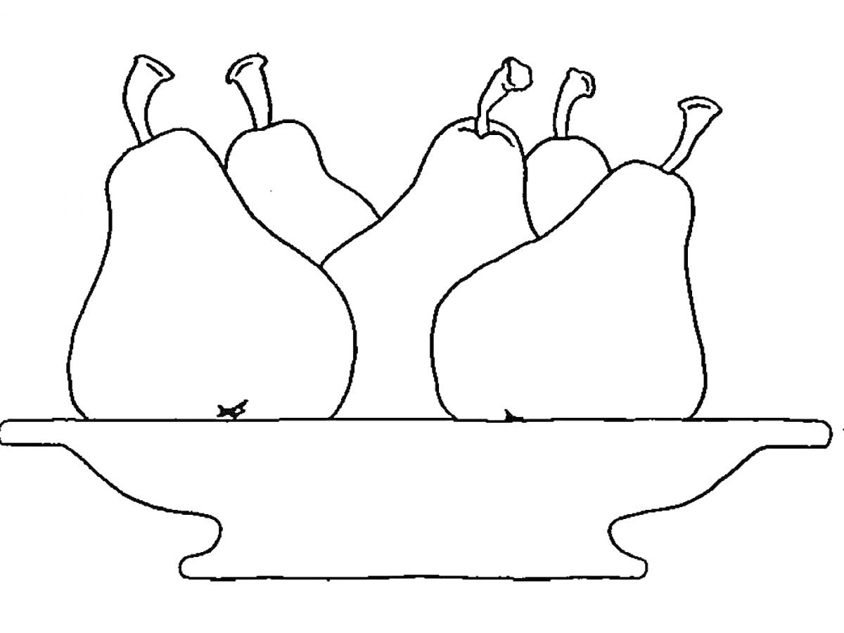 На раскраске изображено: Груши, Блюдо, Фрукты, Еда, Предметы
