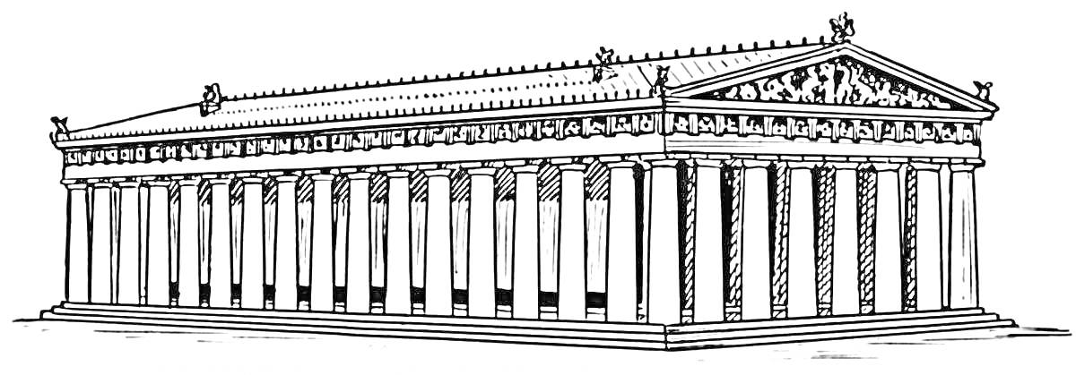 На раскраске изображено: Храм, Древнегреческий, Колонны, Архитектура, Античность