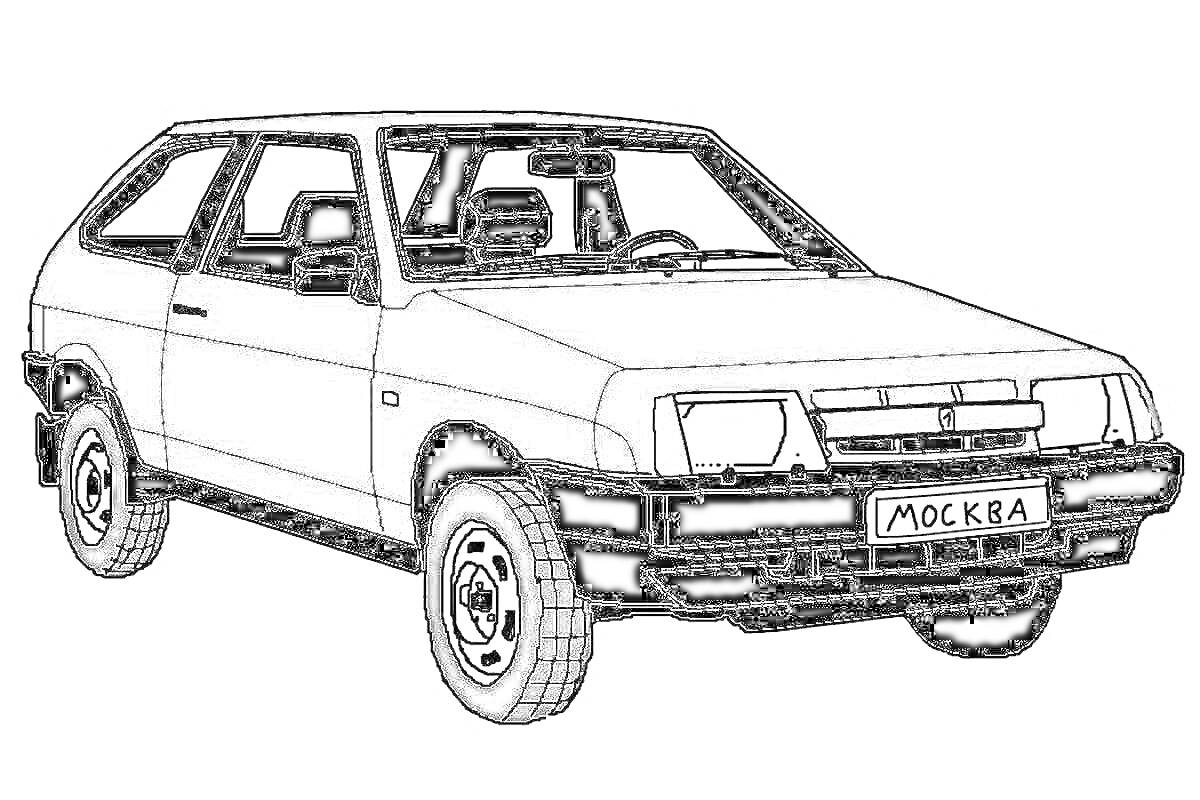 Раскраска Черно-белая раскраска автомобиля ВАЗ 2109 с номерным знаком 