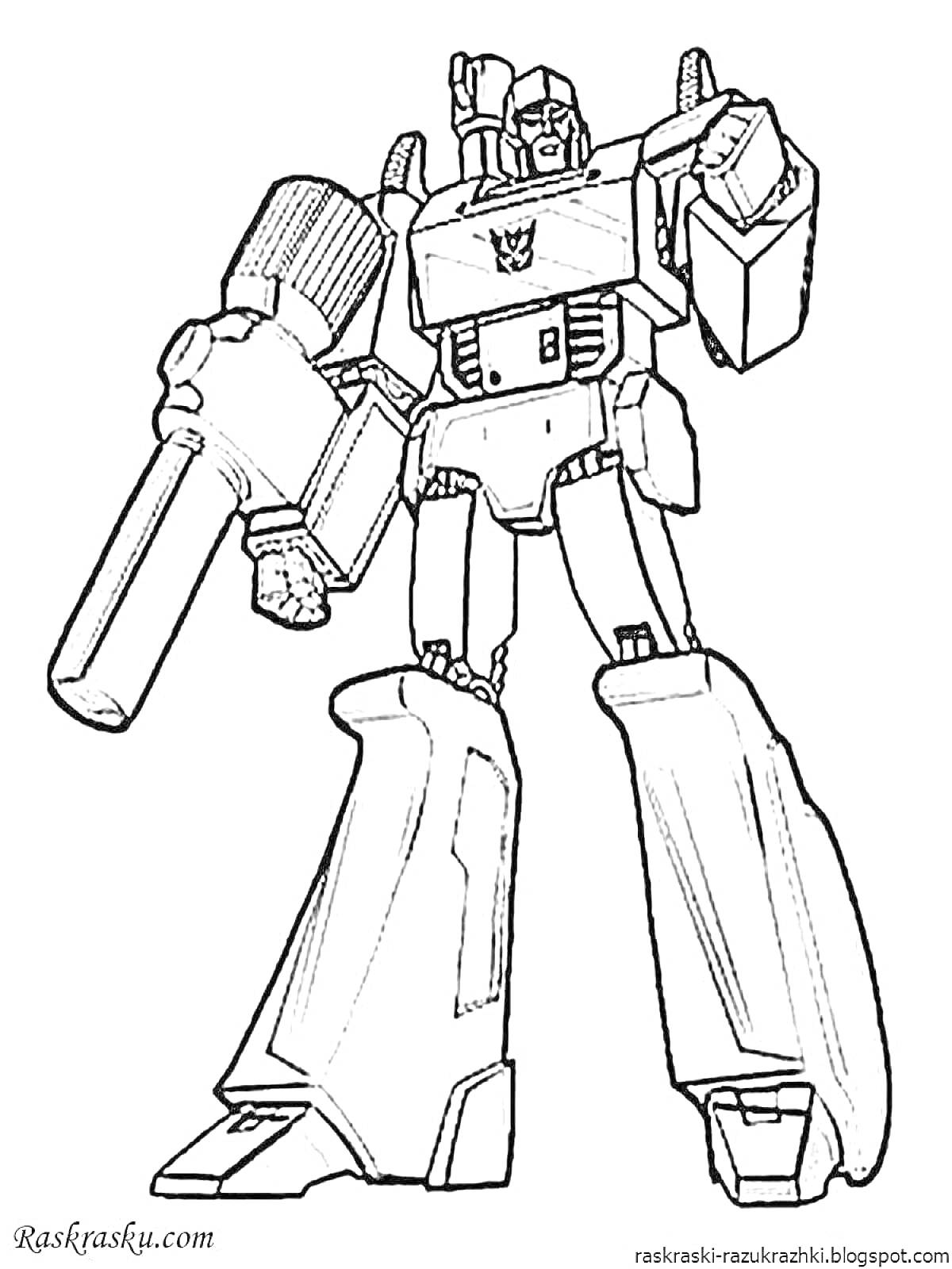 Раскраска Робот-трансформер с оружием, стоящий в боевой позе