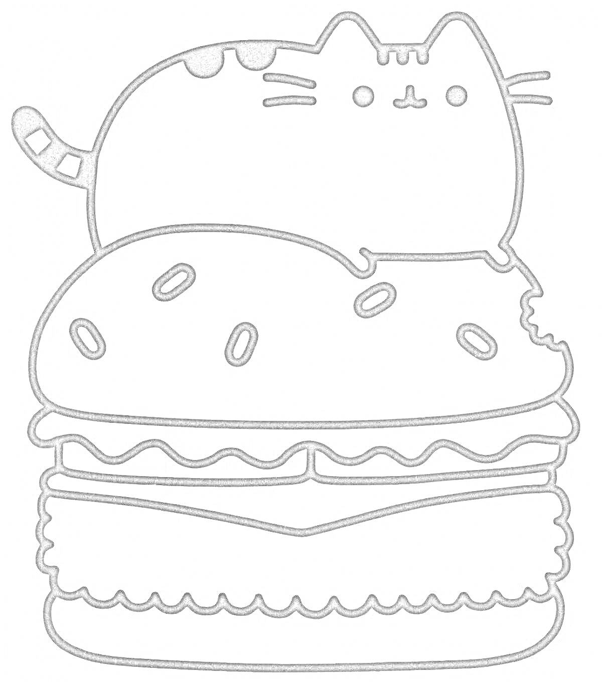 Раскраска Котик на гамбургере