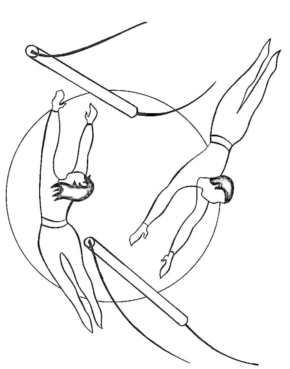 Раскраска два акробата на турнике в полете