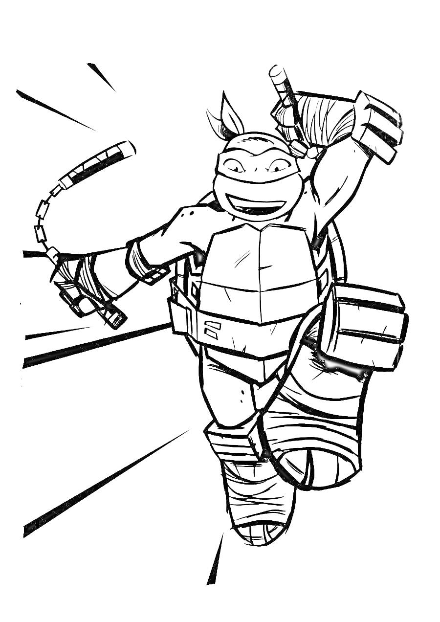 Черепашка-ниндзя с оружием и рюкзаком