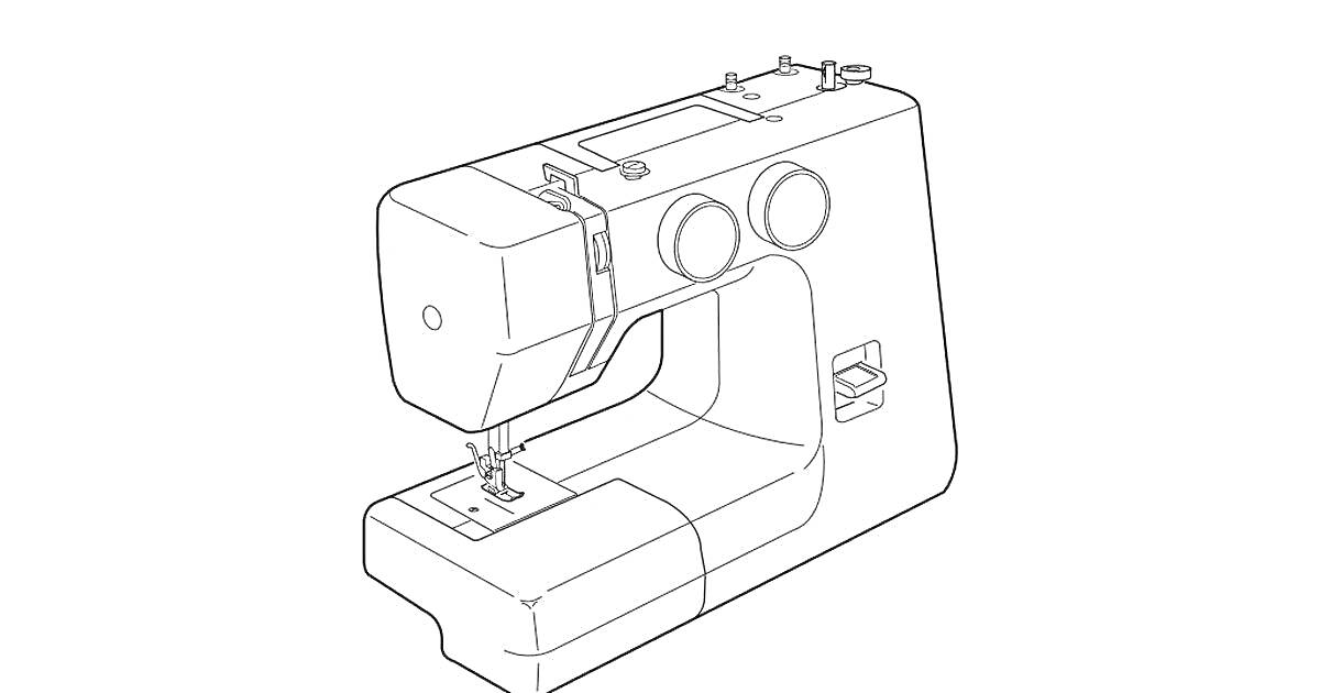 Раскраска Швейная машинка с кнопками управления и шпулькой в окне корпуса