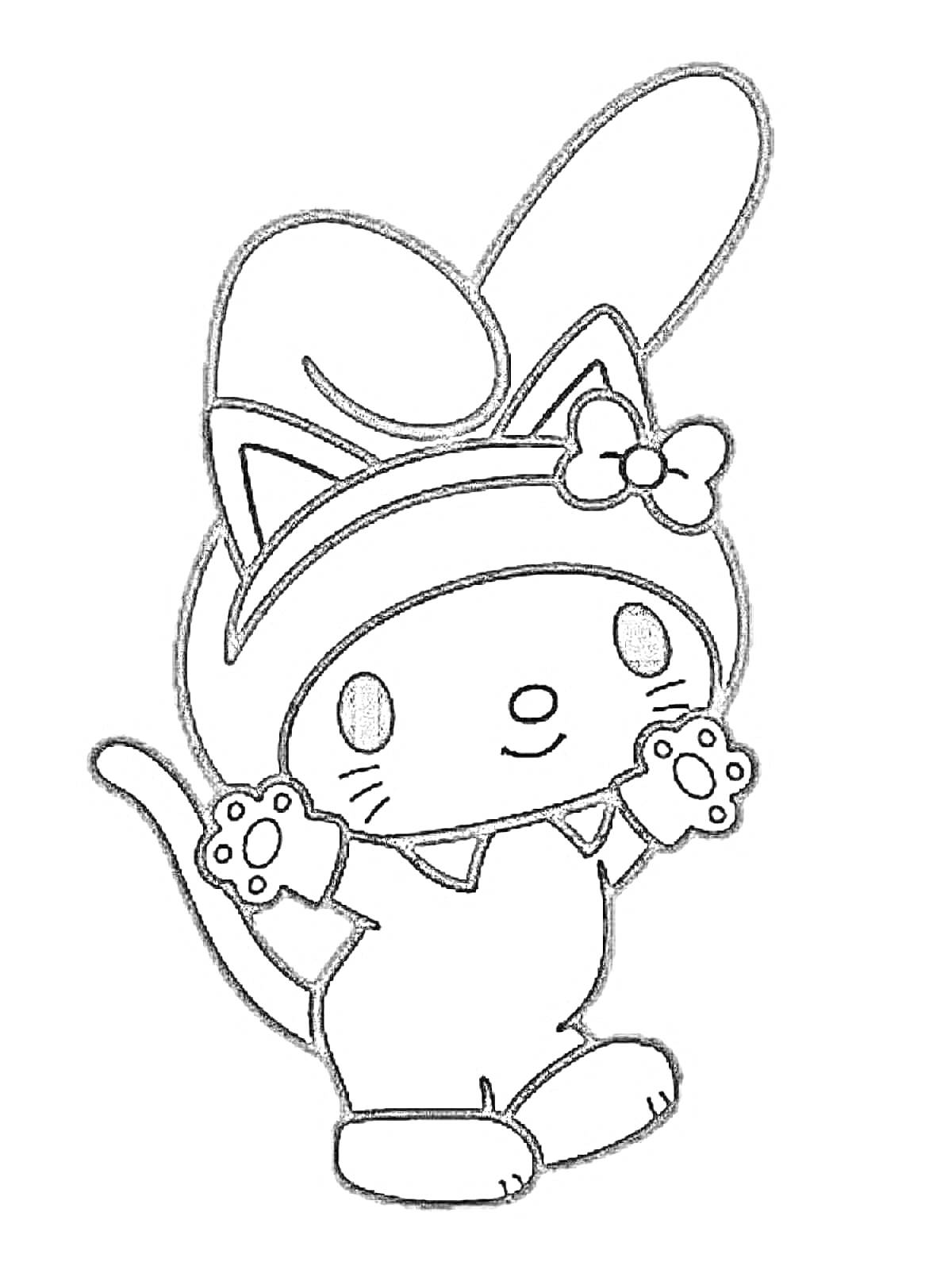 Раскраска Милый персонаж с кошачьими ушами и бантиком