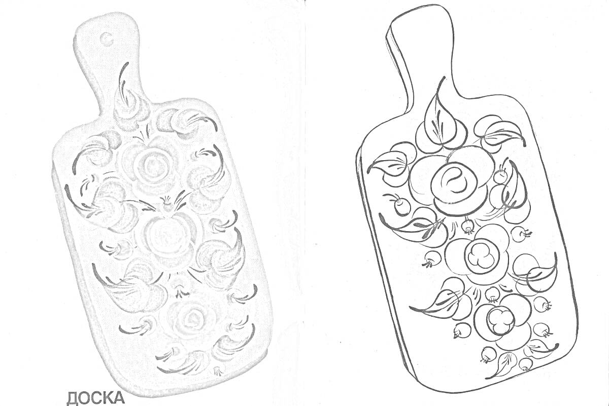 Раскраска Разделочная доска с орнаментом из цветов и листьев