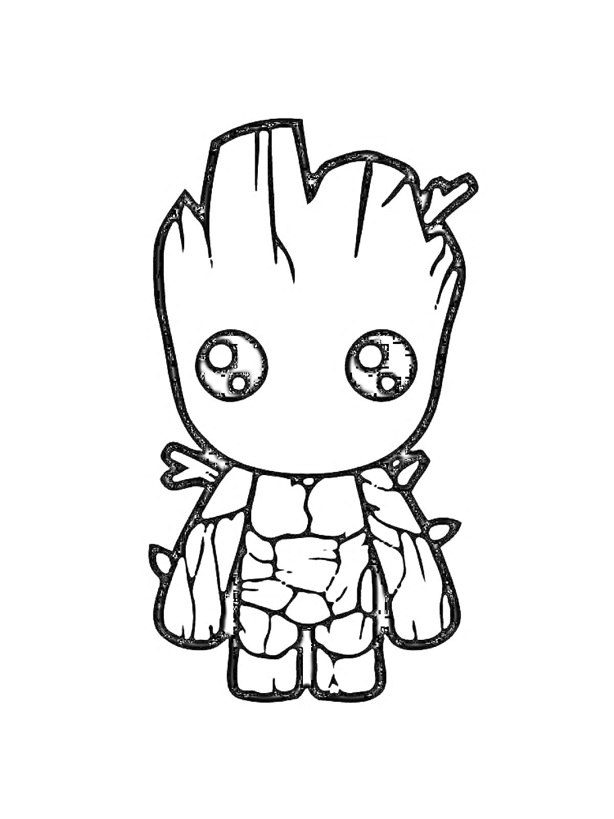 Раскраска Кавайный персонаж в виде деревца с большими глазами