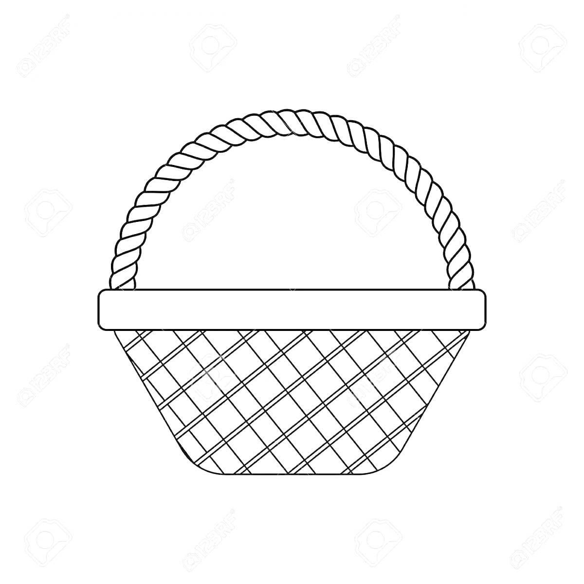 На раскраске изображено: Корзина, Пустая корзина, Плетеная корзина, Ромбовидный узор