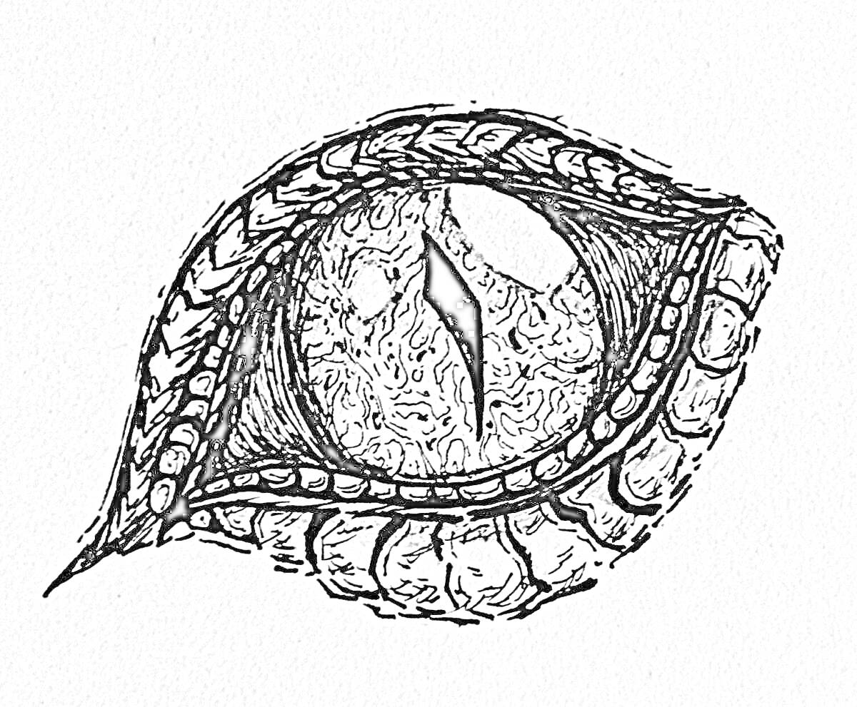 Раскраска Глаз дракона с чешуей вокруг и зрачком вертикальной формы