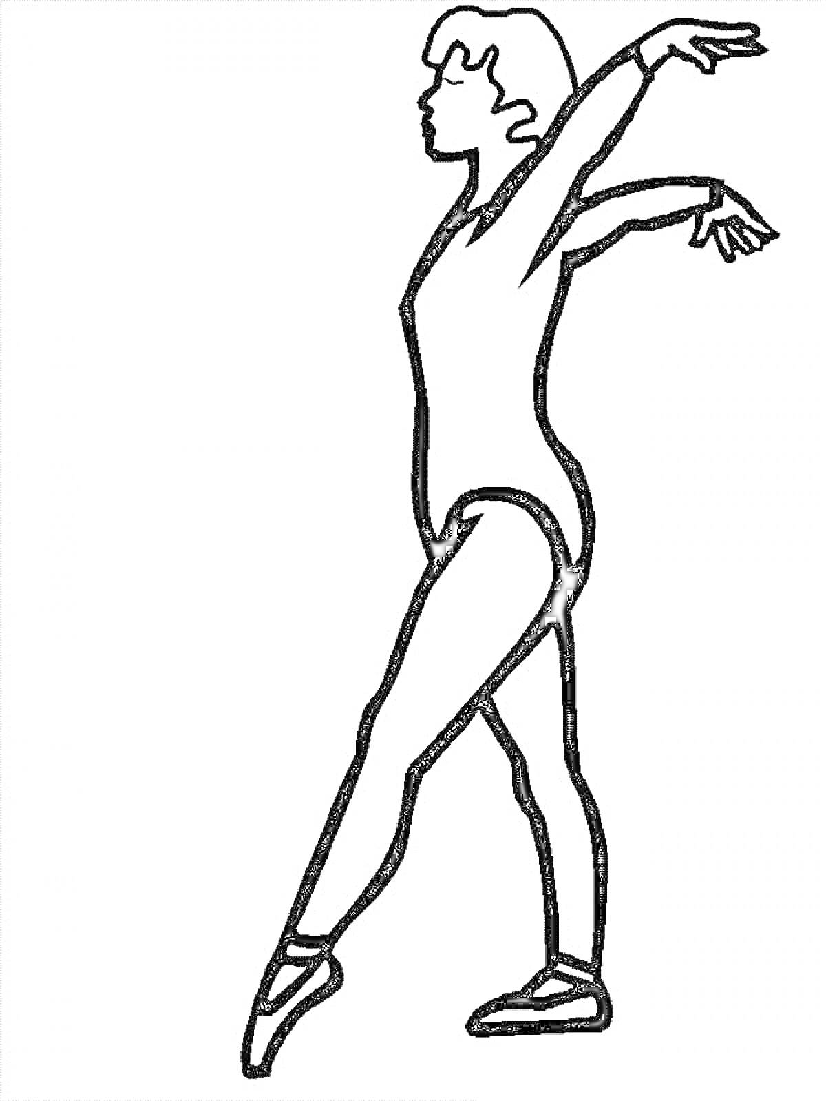 На раскраске изображено: Гимнастка, Спорт, Гимнастика, Танец, Вытянутые руки