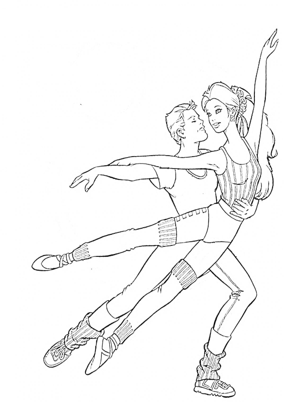 Раскраска Танцующая пара в спортивной одежде