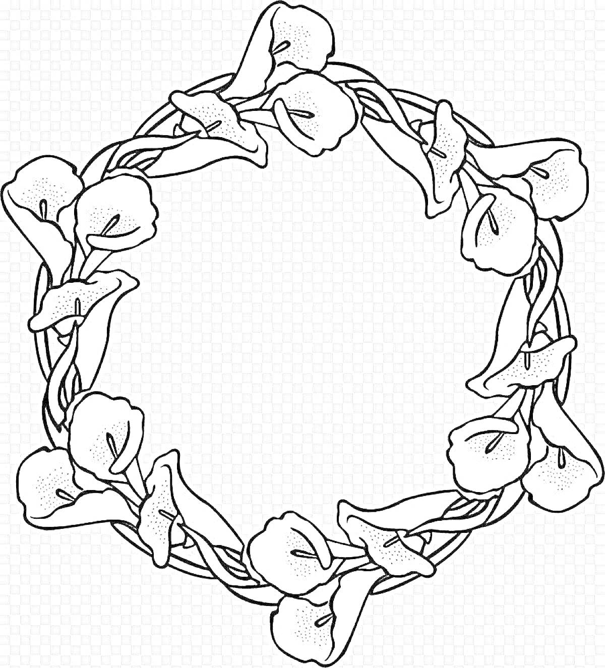 Раскраска Венок из калл