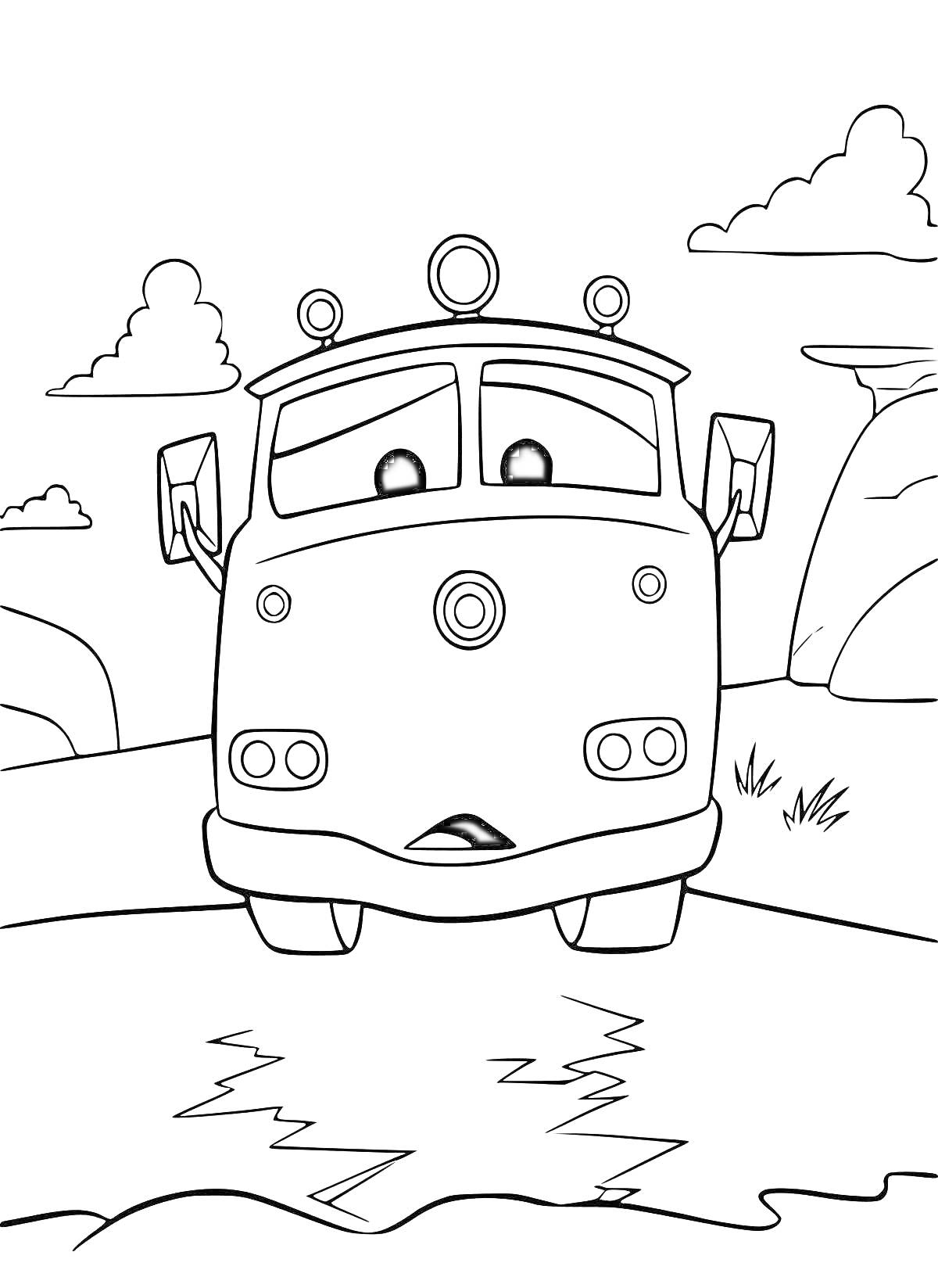 На раскраске изображено: Облака, Камни, Природа