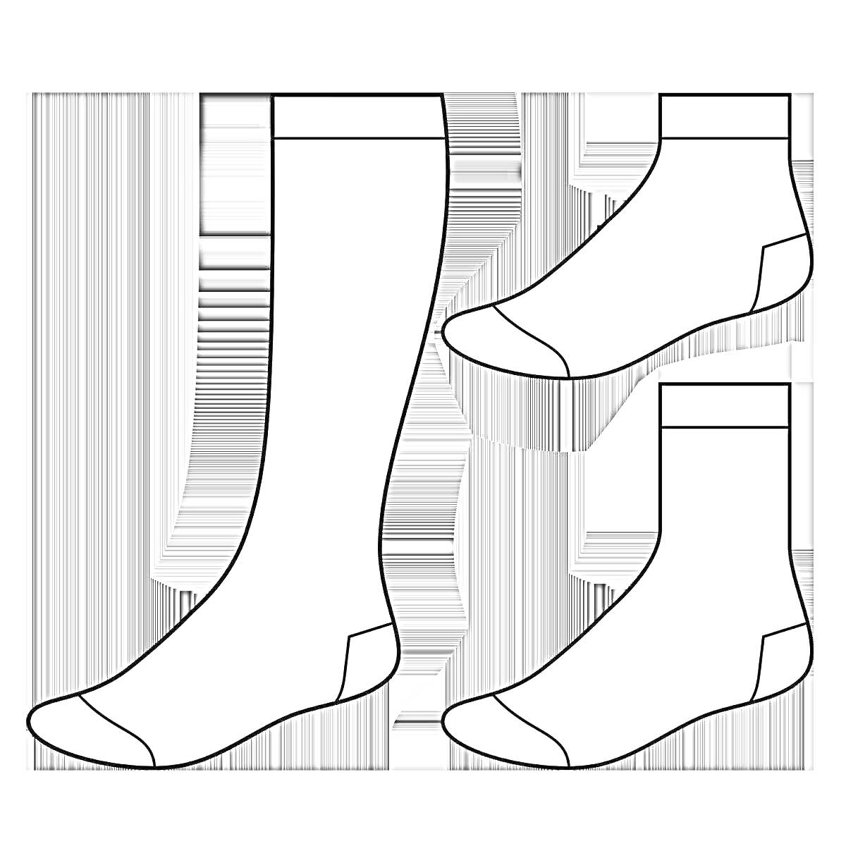 Раскраска Три вида носков: длинные носки, средние носки и короткие носки