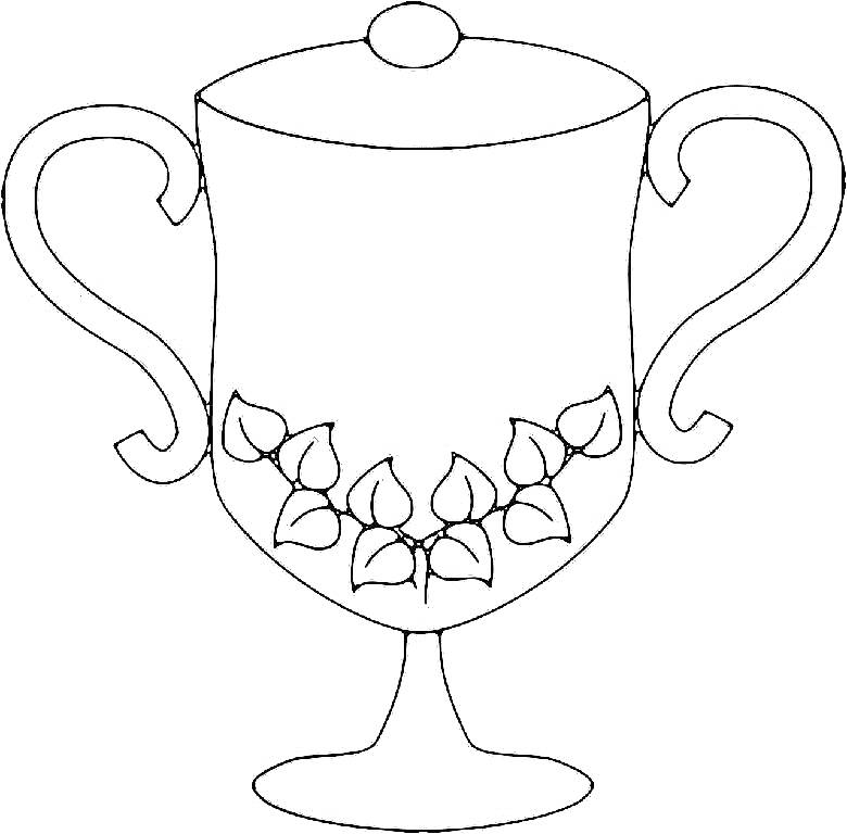 Раскраска Кубок с двумя ручками и декором из листьев