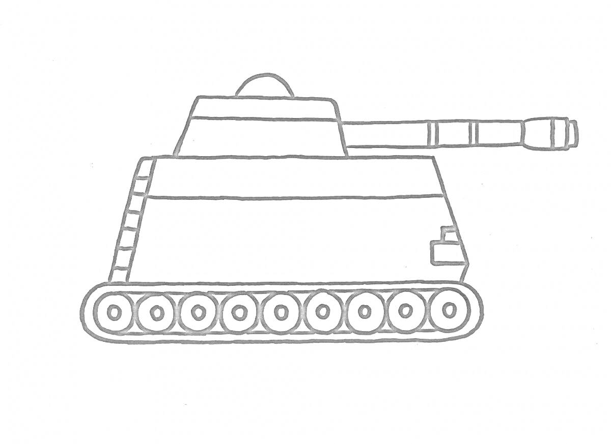 Раскраска Танк с гусеницами и длинным стволом для раскрашивания