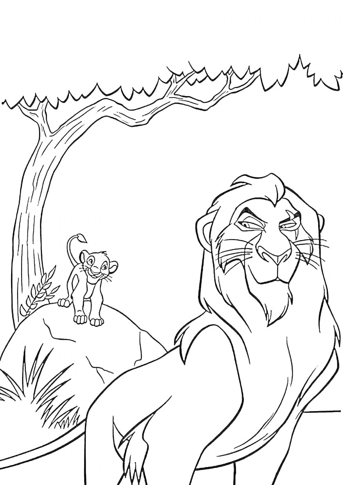 На раскраске изображено: Король лев, Симба, Львы, Животные