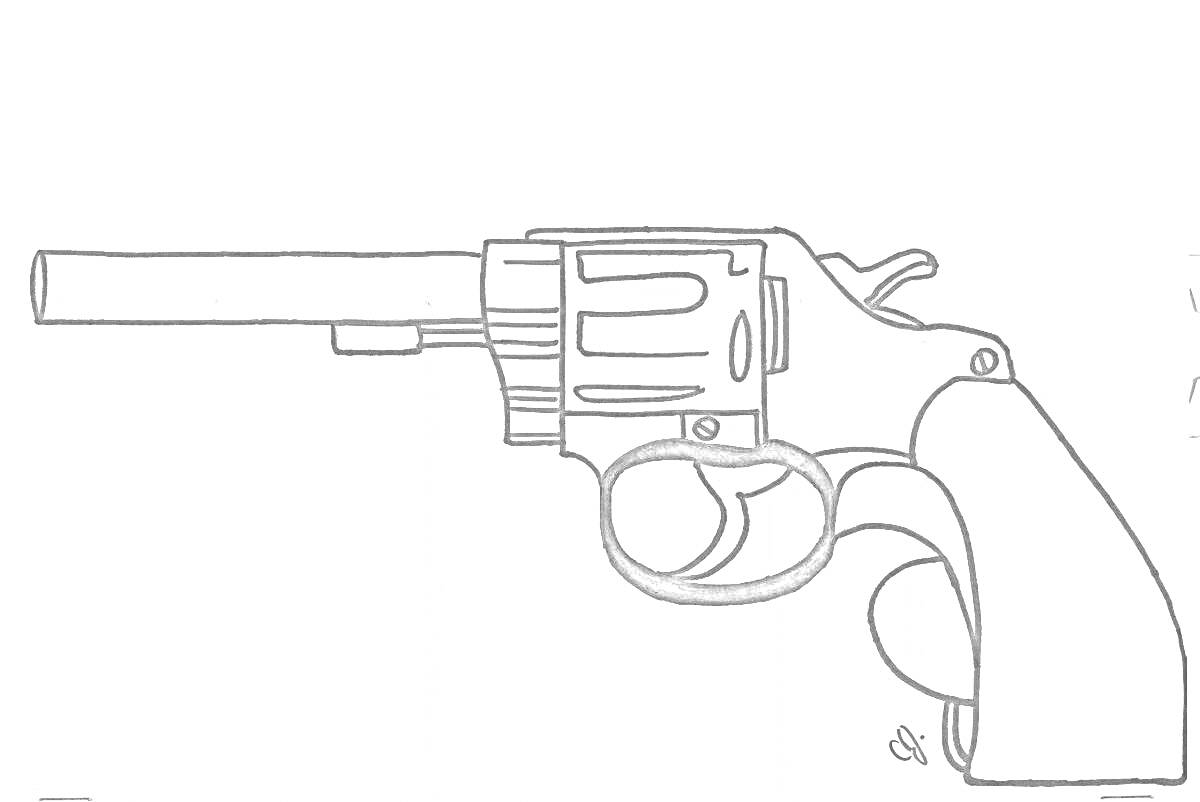Раскраска Револьвер с длинным стволом и рукояткой