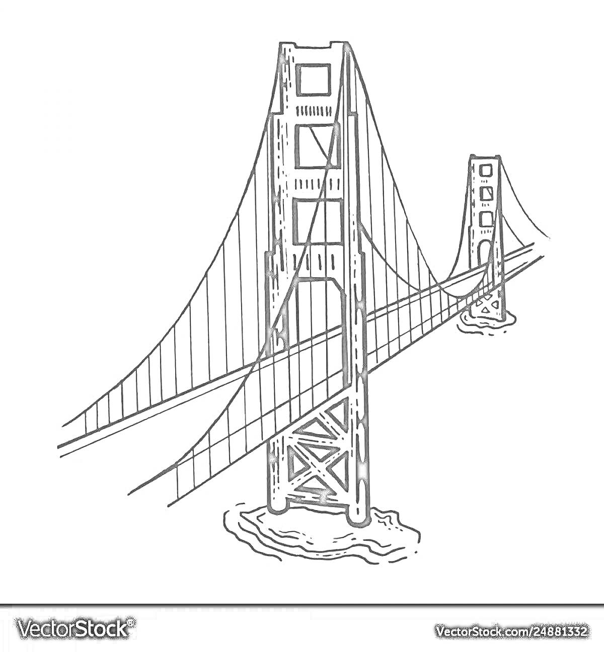 На раскраске изображено: Владивосток, Мост, Подвесной мост, Башни, Архитектура, Река
