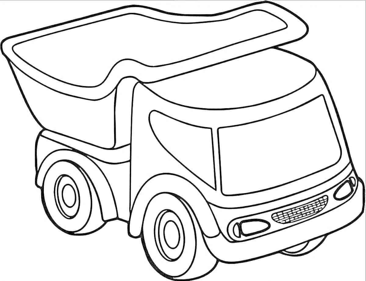 На раскраске изображено: Самосвал, Транспорт, Кузов, Колеса, Окна, Для мальчиков, Для детей, Грузовая машина, Авто