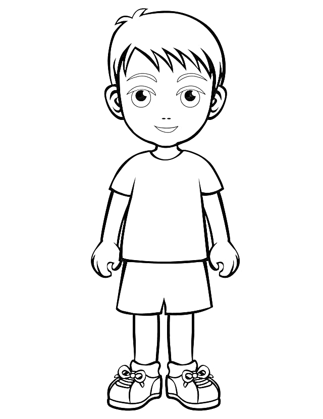 Раскраска Мальчик в футболке и шортах