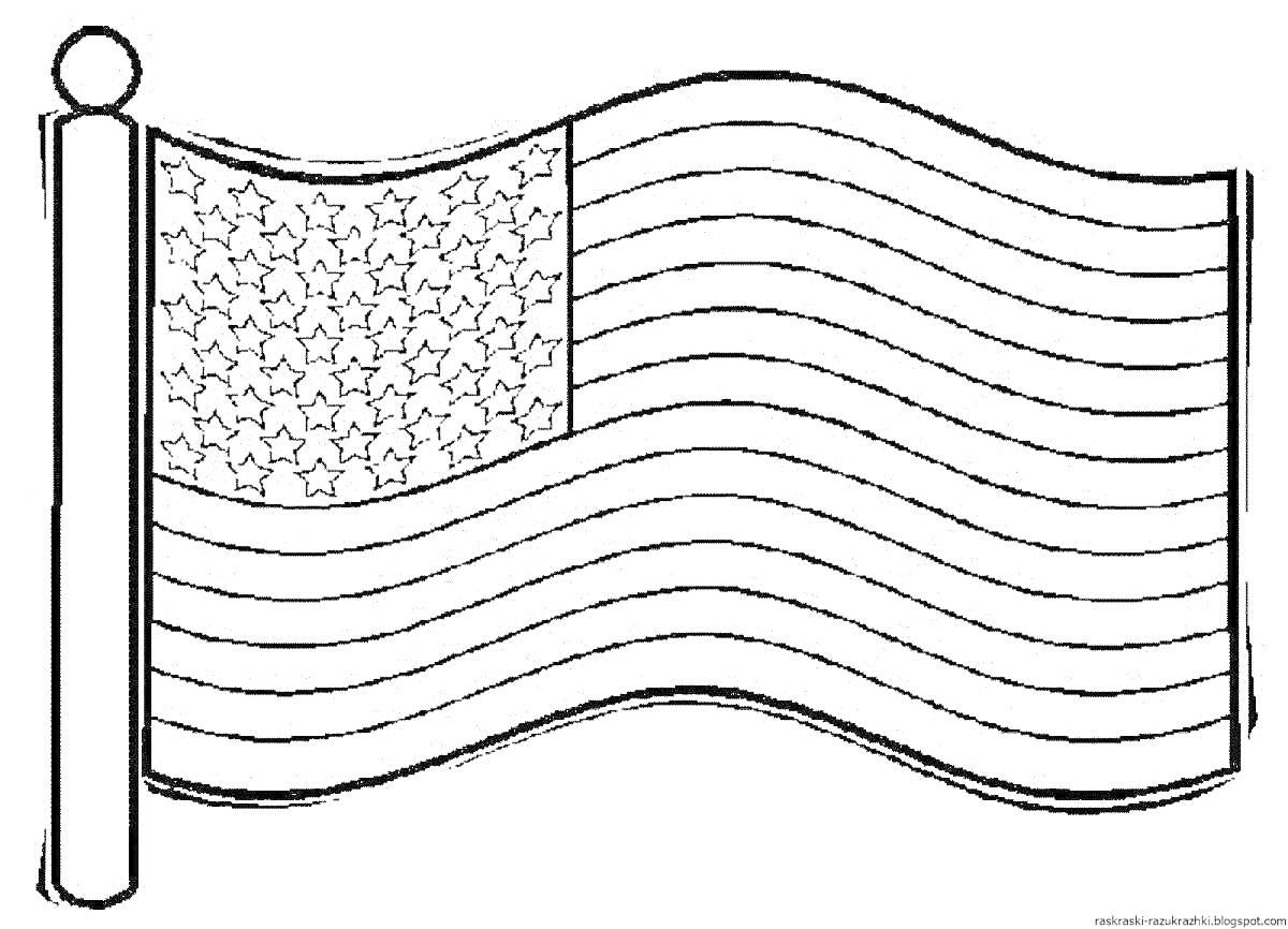 Раскраска раскраска с изображением флага США с полосами и звездами