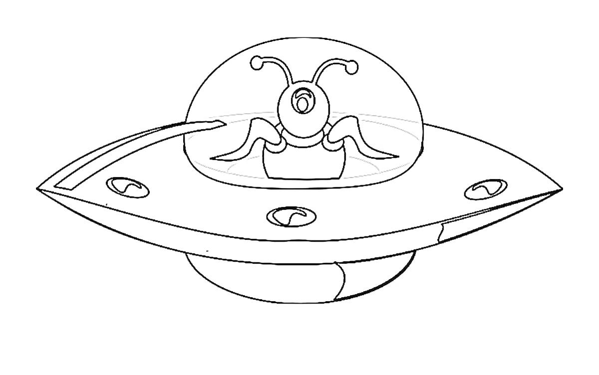 Раскраска Летающая тарелка с инопланетянином