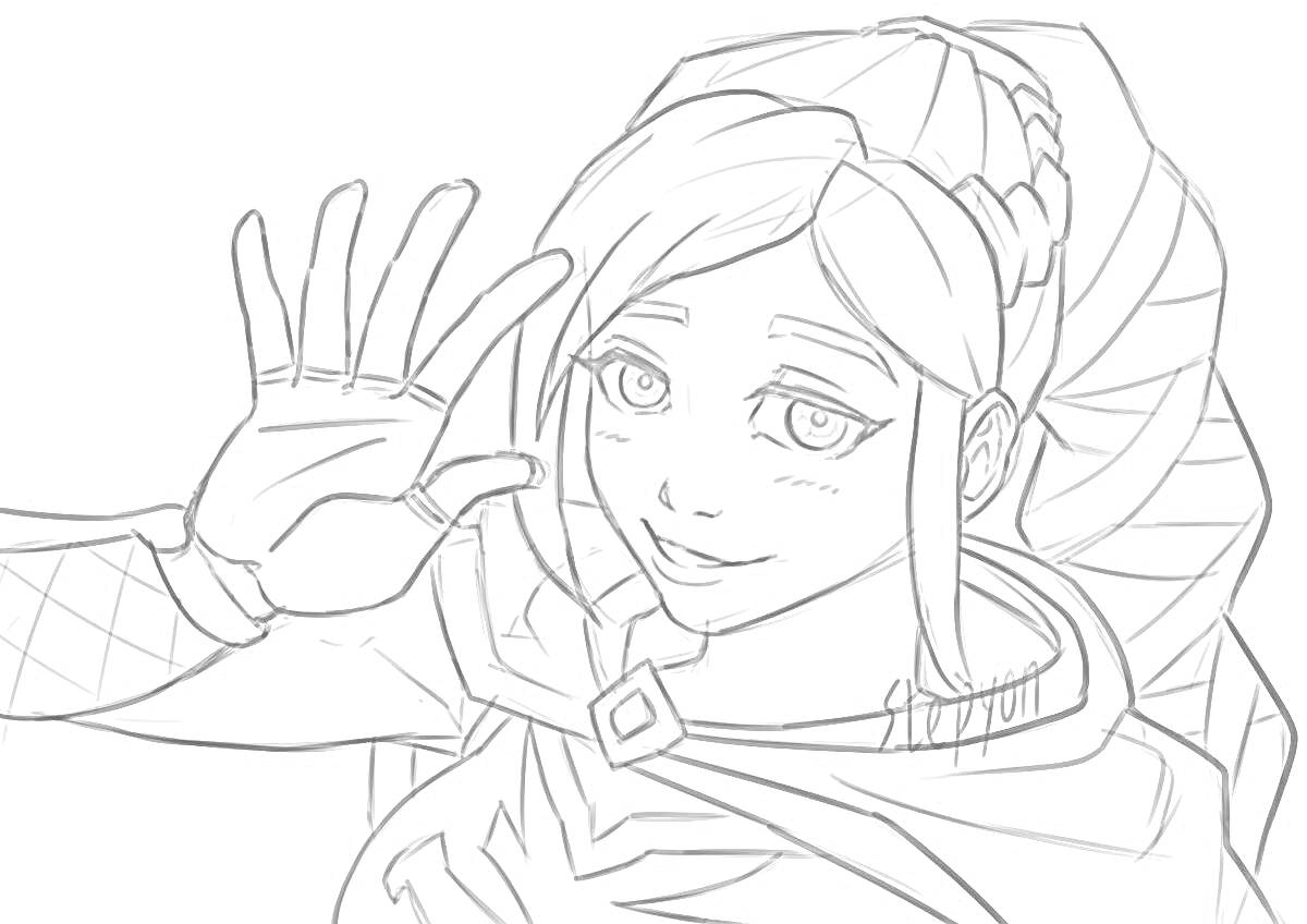 Раскраска Девушка с поднятой рукой из аниме