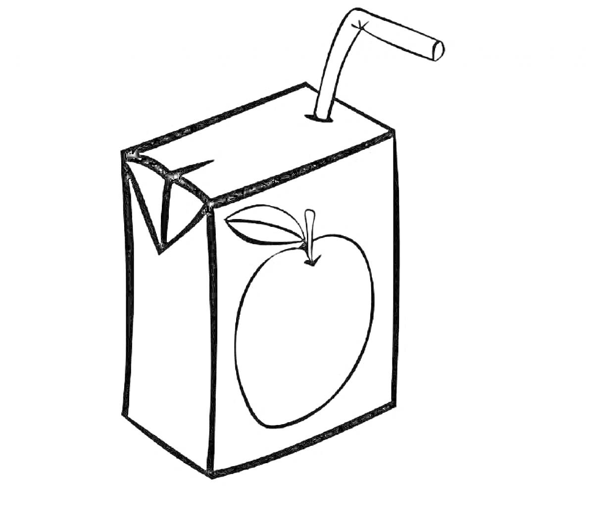Раскраска Пакет сока с трубочкой и изображением яблока