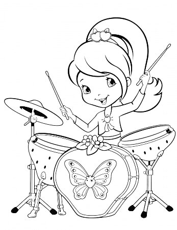 Раскраска Девочка с барабанами и цветком на волосах