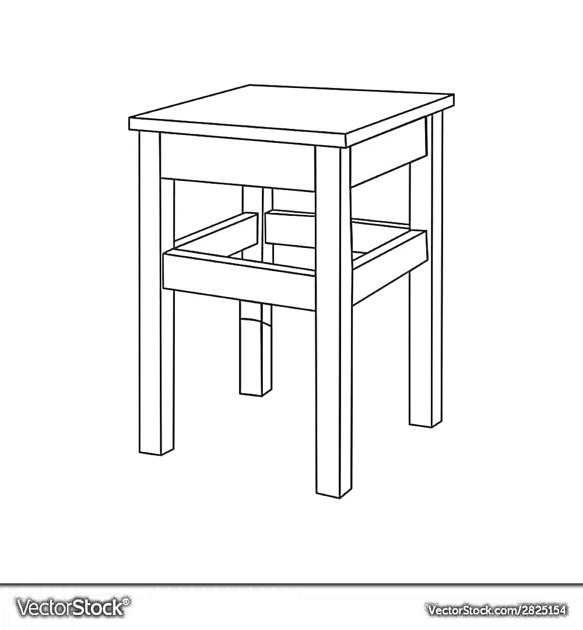 Раскраска Табурет с четырьмя ножками и перекладиной