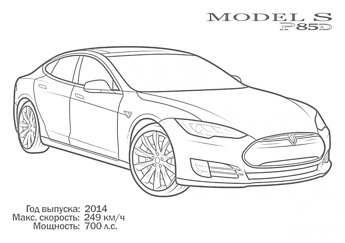 На раскраске изображено: Tesla, Электромобиль, 2014, Скорость