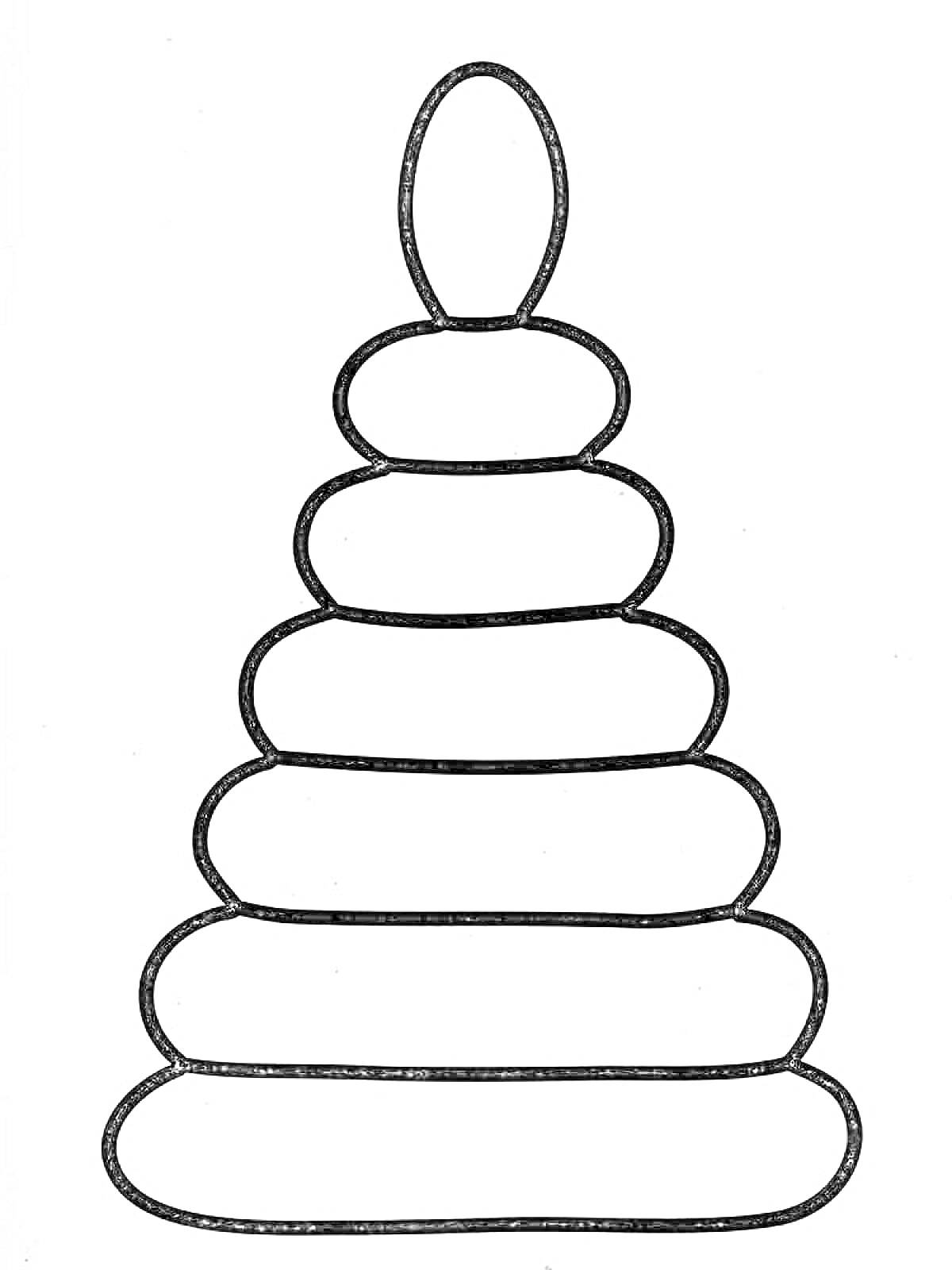 Раскраска Пирамидка с шестью кольцами и верхушкой