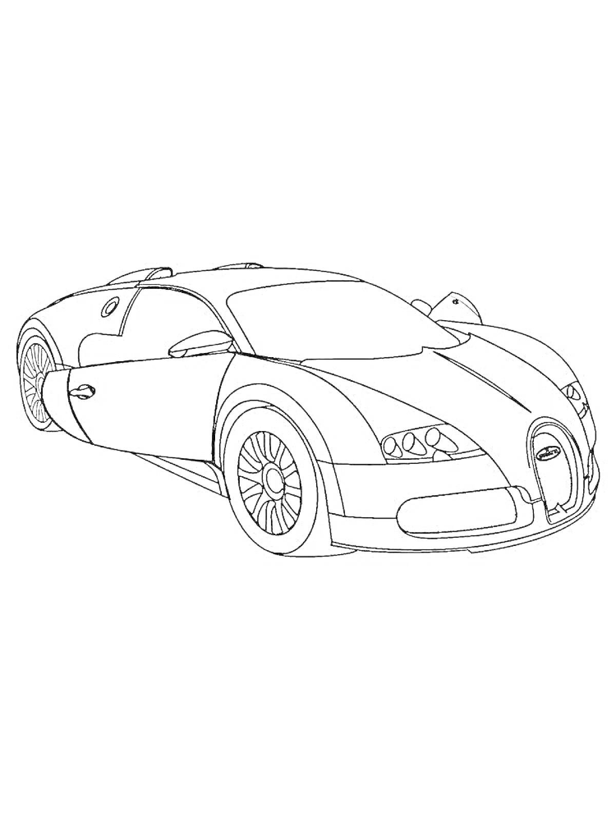 Раскраска Бугатти Дива (вид сбоку и спереди)