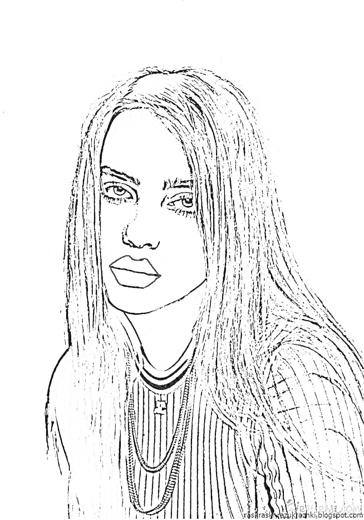 Раскраска Портрет девушки с длинными волосами в полосатой одежде