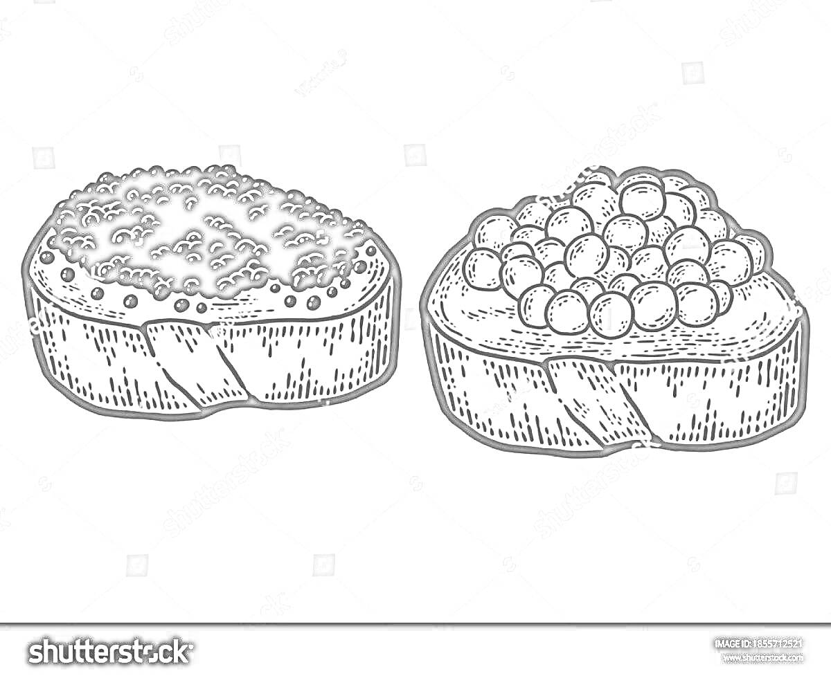 На раскраске изображено: Икра, Хлеб, Еда, Иллюстрация, Контурные рисунки