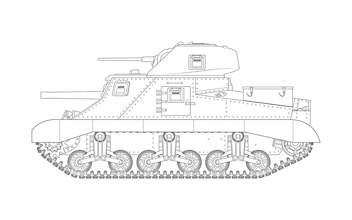 Раскраска Танковая раскраска - контур танка Т-35 с башнями, пушками и гусеницами