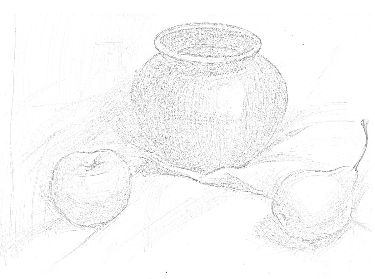 Раскраска Чугунок с яблоком и грушей