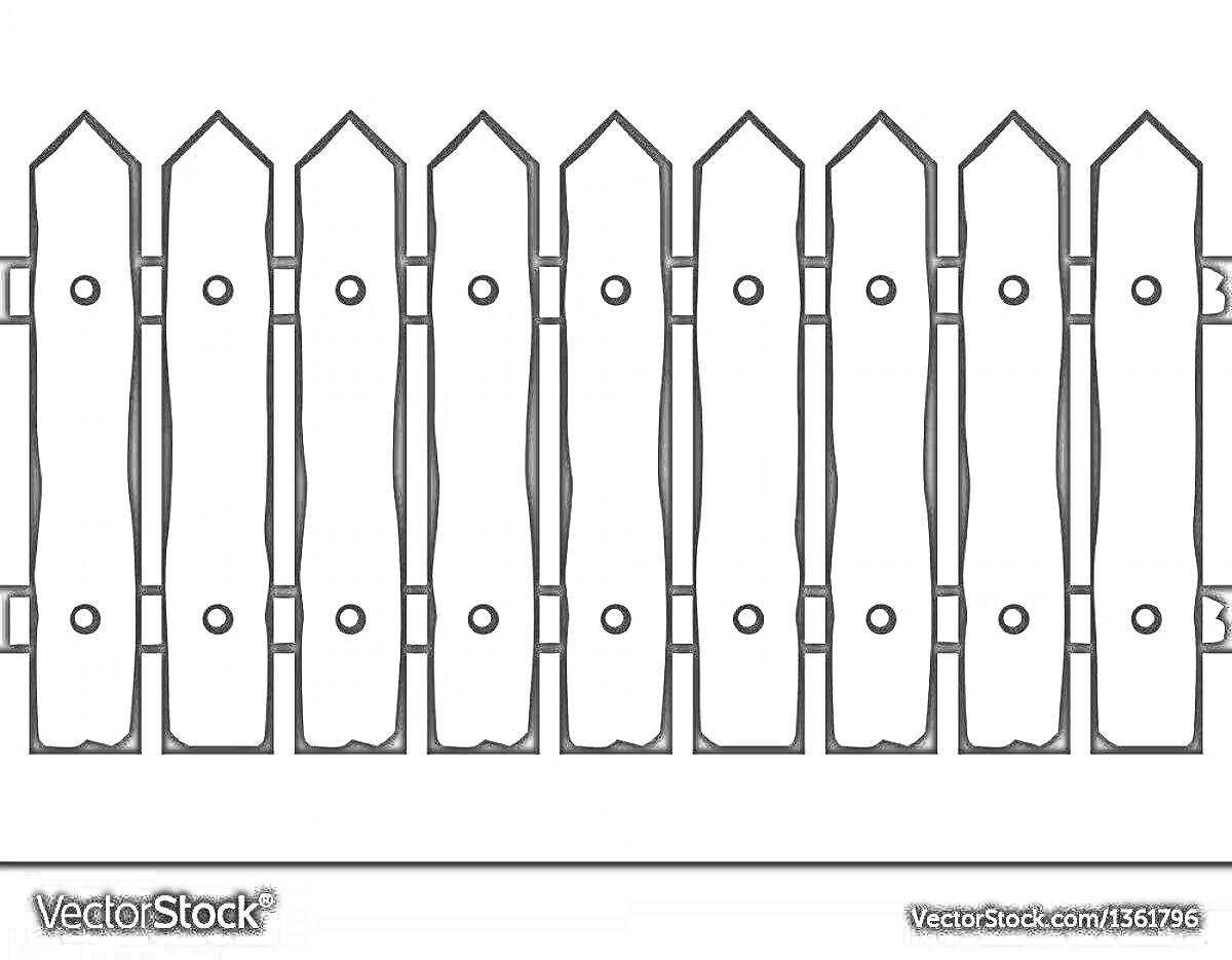 деревянный забор с вертикальными досками и крепежами