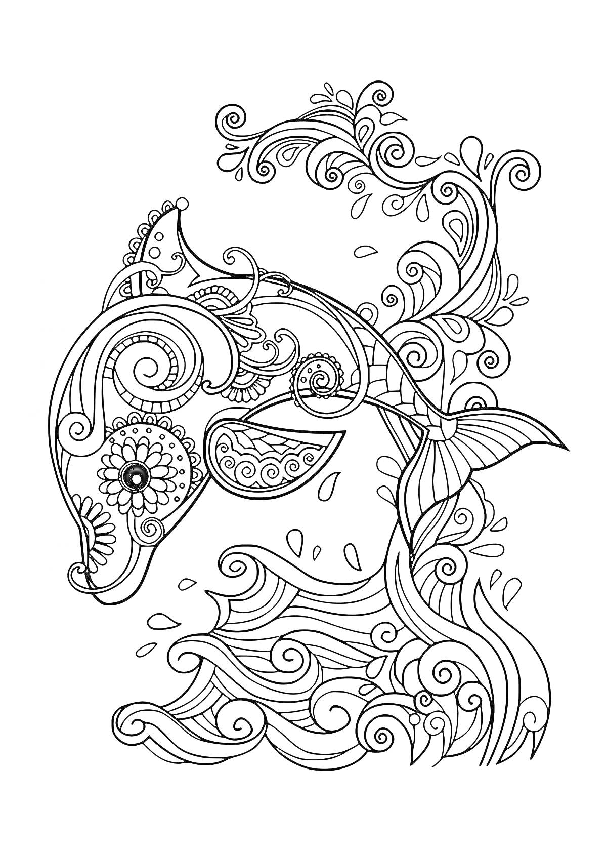 На раскраске изображено: Релакс, Цветы, Узоры, Волны, Антистресс