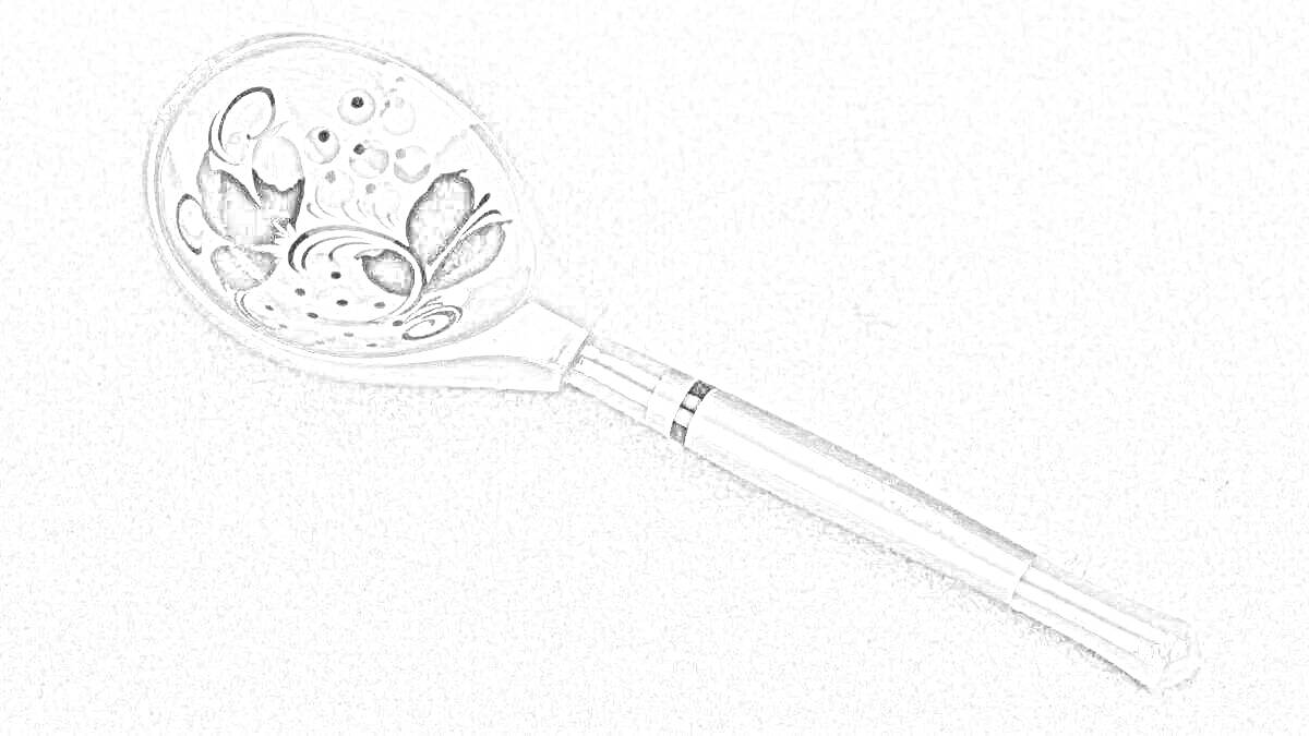 Раскраска расписная ложка с цветочным узором на ковшике, ручка металлическая с тонким кольцом у основания