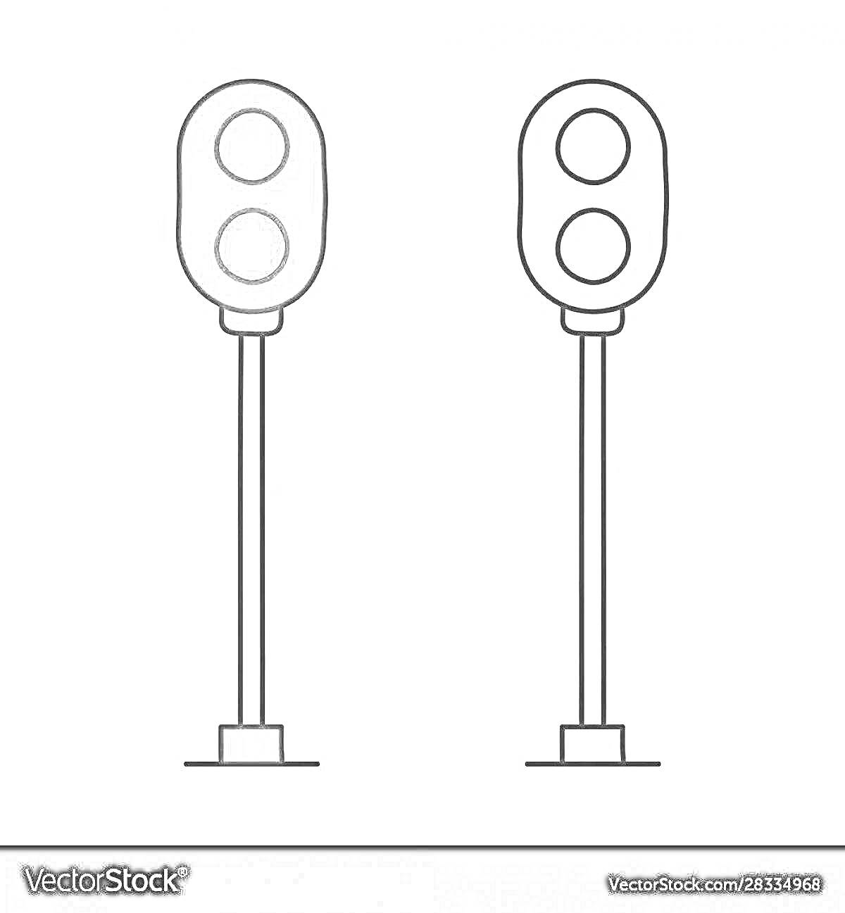 Раскраска Изображение двух светофоров, один закрашен, другой для раскраски, обоих с двумя сигналами