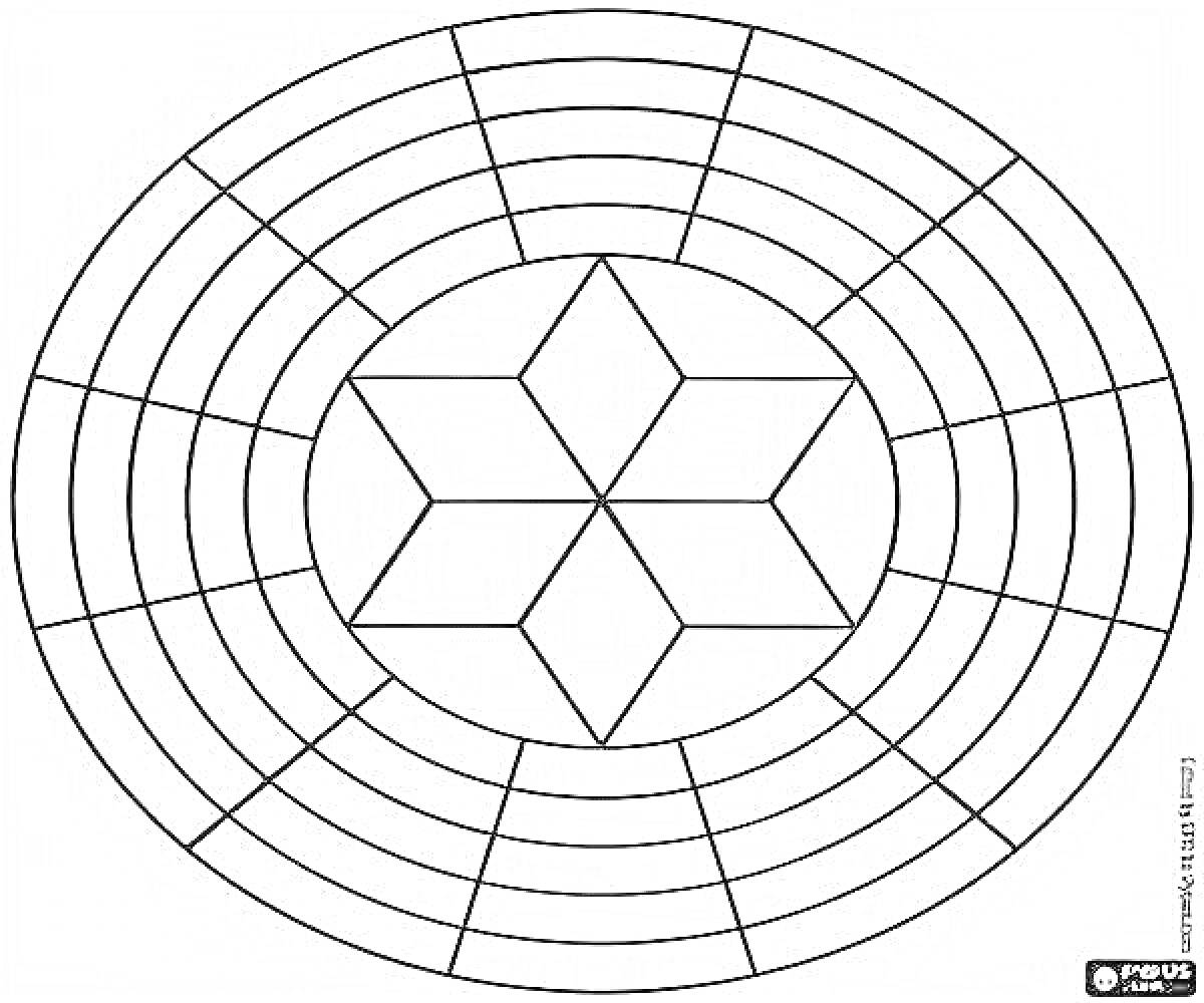 Раскраска Геометрическая раскраска с шестиконечной звездой в круге