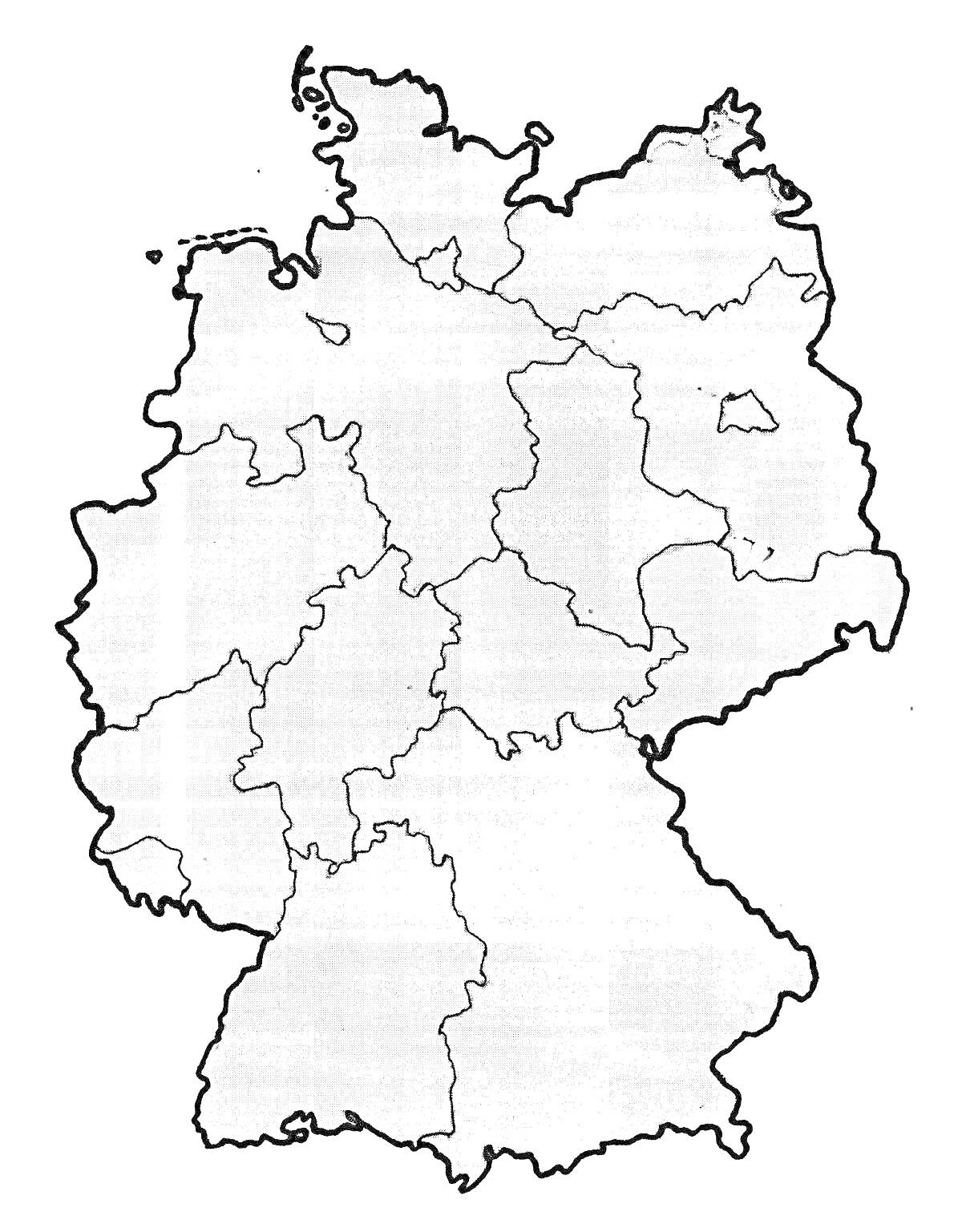 Карта Германии с границами федеральных земель для раскрашивания